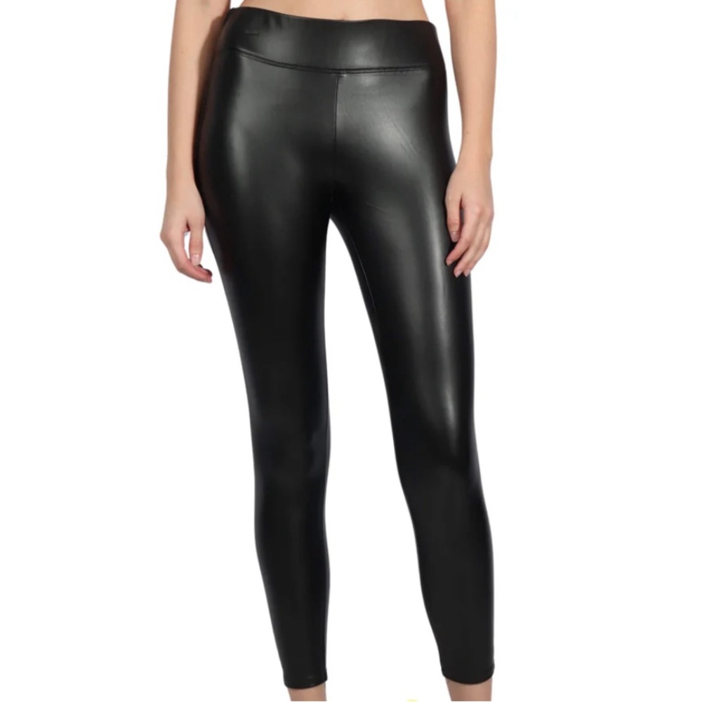 Mixit Leather Look Women Large Black Leggings Front Pull On Casual‎ Career